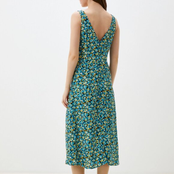 Esprit Midi Dress Abstract Floral Print Ruched front, Front Slit Size 6 NWT - Picture 5 of 15